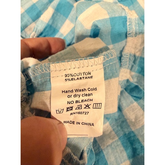 Everlynn Apparel Blue Gingham Tiered Midi Dress Tie Shoulder Womens Medium - Picture 5 of 5